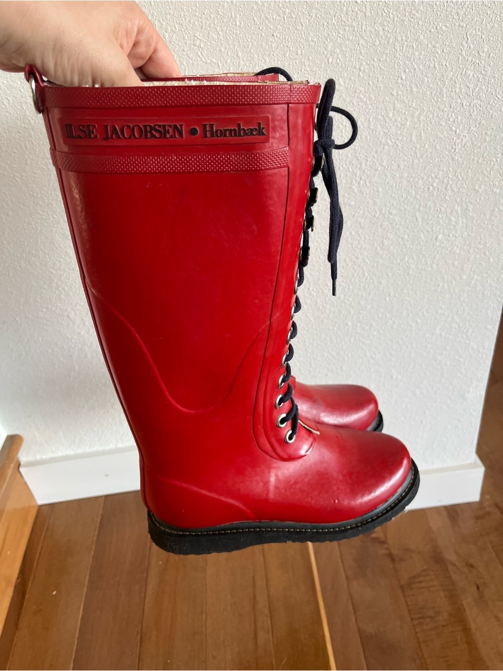 Ilse Jacobsen Red Lace-Up Tall Rain Boots